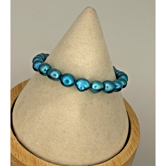 Genuine Freshwater Pearl Stretch Bracelet Aqua 5mm Women’s - Picture 3 of 6
